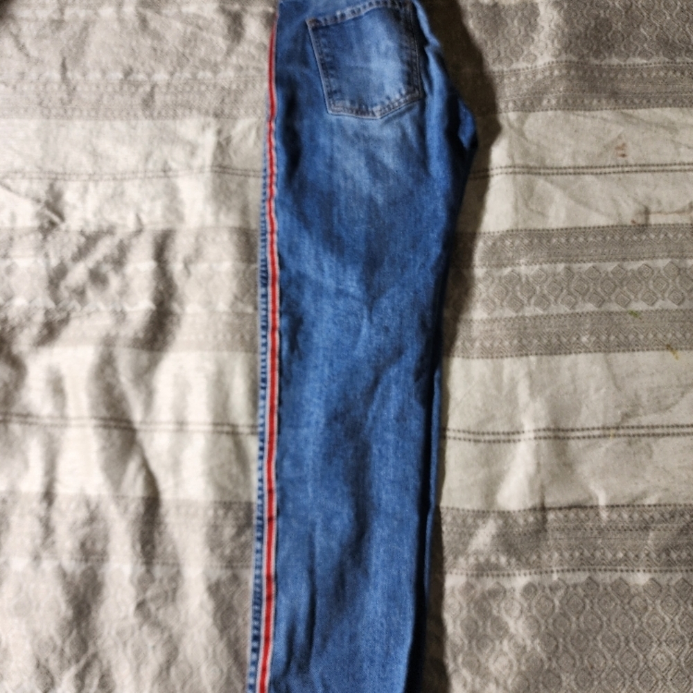 Revice Blue Denim Jeans with Red Stripe Size 25 Mid Rise Str Leg - Picture 4 of 4